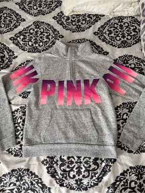 Victoria's Secret PINK gray & pink quarter zip sweatshirt - size M